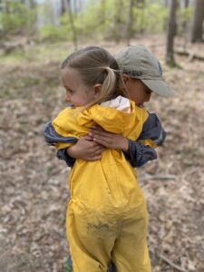 kids hugging, aishling forest school, child-led